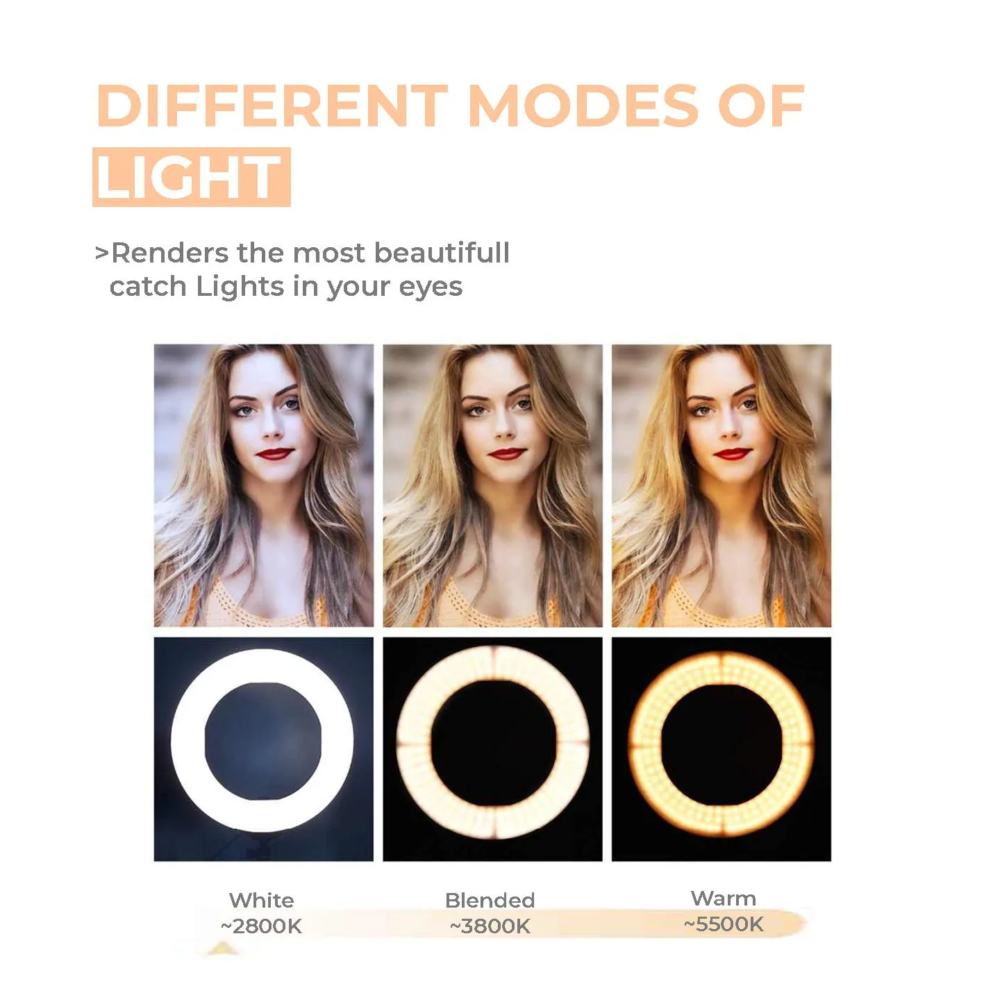 10" Portable LED Ring Light with 3 Color Modes Dimmable Lighting - H01418