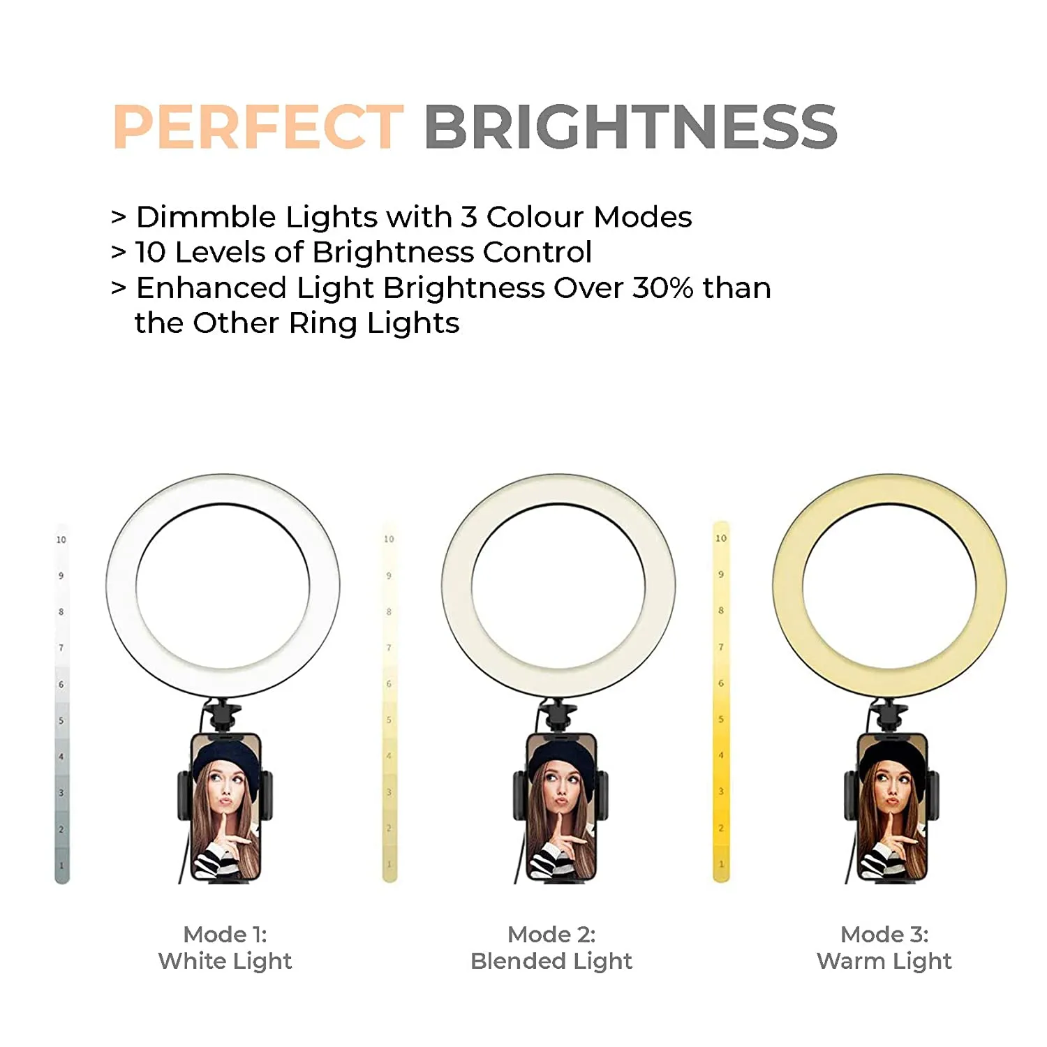 10" Portable LED Ring Light with 3 Color Modes Dimmable Lighting - H01418