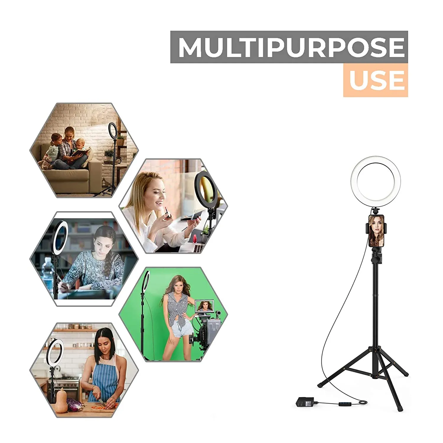 10" Portable LED Ring Light with 3 Color Modes Dimmable Lighting - H01418