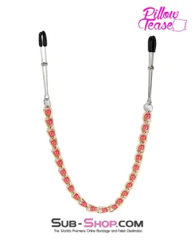 1488RS-CB      Pink Beaded Gold Standard Beaded Jewel Tweezer Cock and Ball Clamps