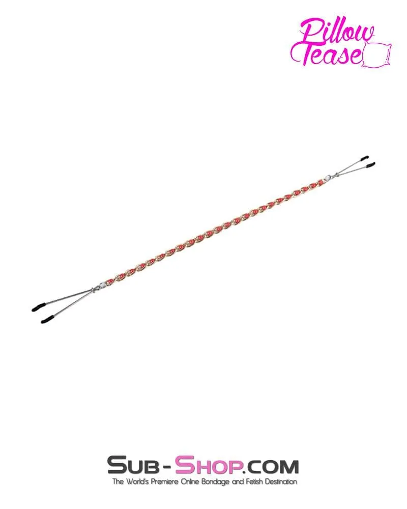1488RS-CB      Pink Beaded Gold Standard Beaded Jewel Tweezer Cock and Ball Clamps