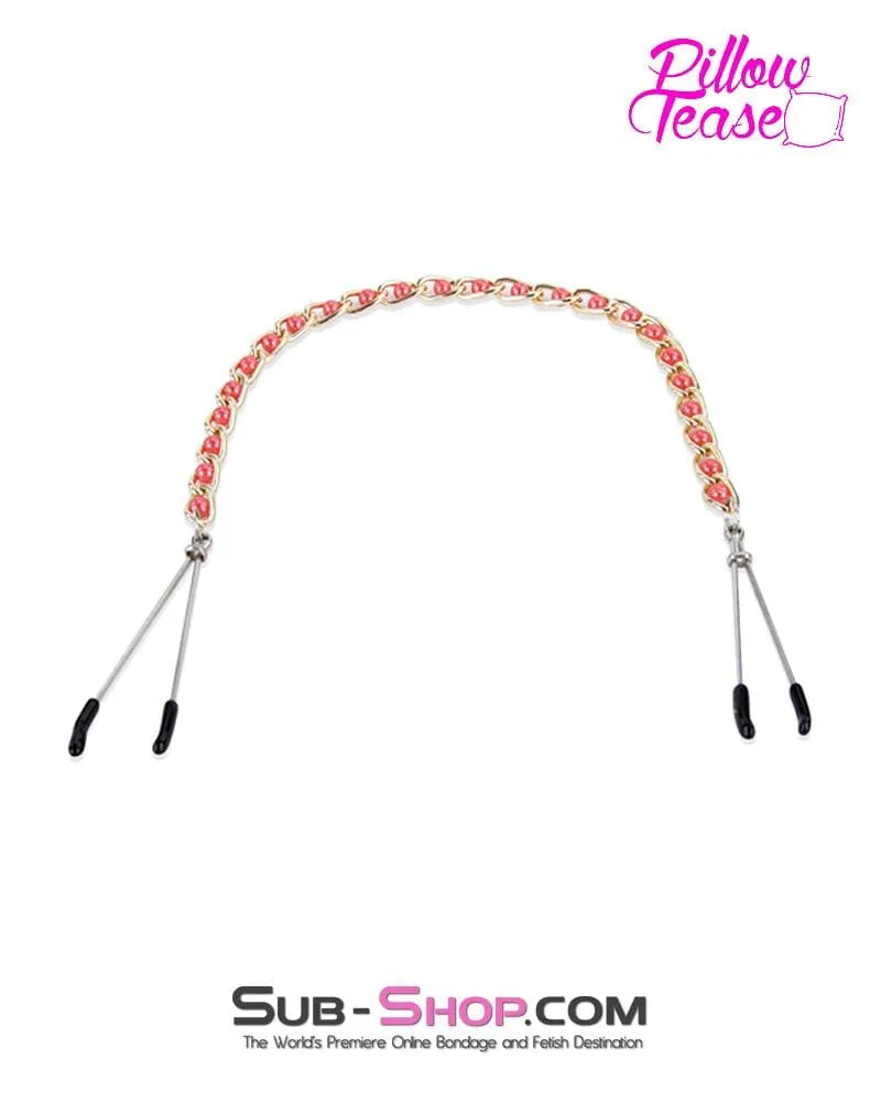 1488RS-CB      Pink Beaded Gold Standard Beaded Jewel Tweezer Cock and Ball Clamps