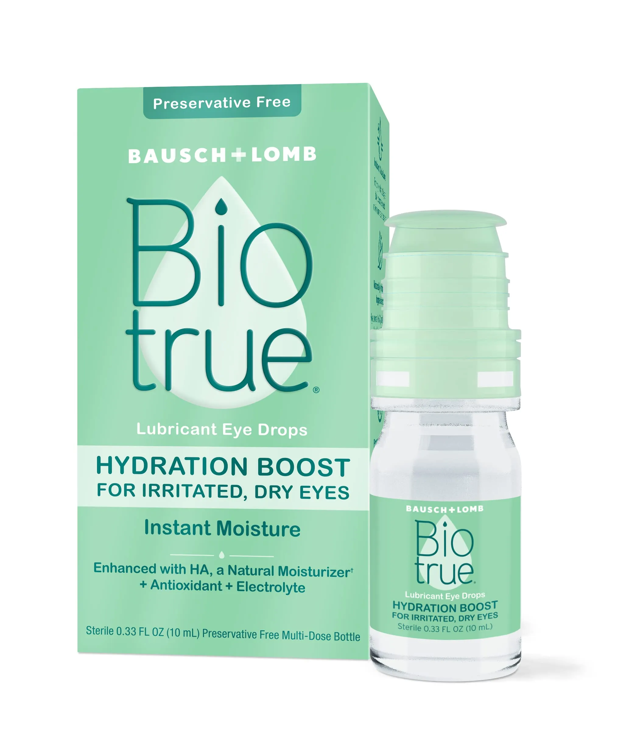 Biotrue® Hydration Boost Eye Drops for Irritated and Dry Eyes from Bausch   Lomb, Preservative Free, Naturally Inspired, Soft Contact Lens Friendly, 0.33 FL OZ (10 mL) 0.33 Fl Oz (Pack of 1)