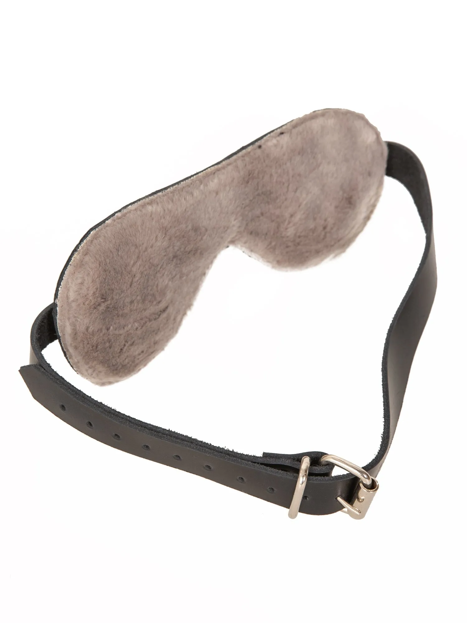 Black Fur Lined Leather Blindfold - One Size