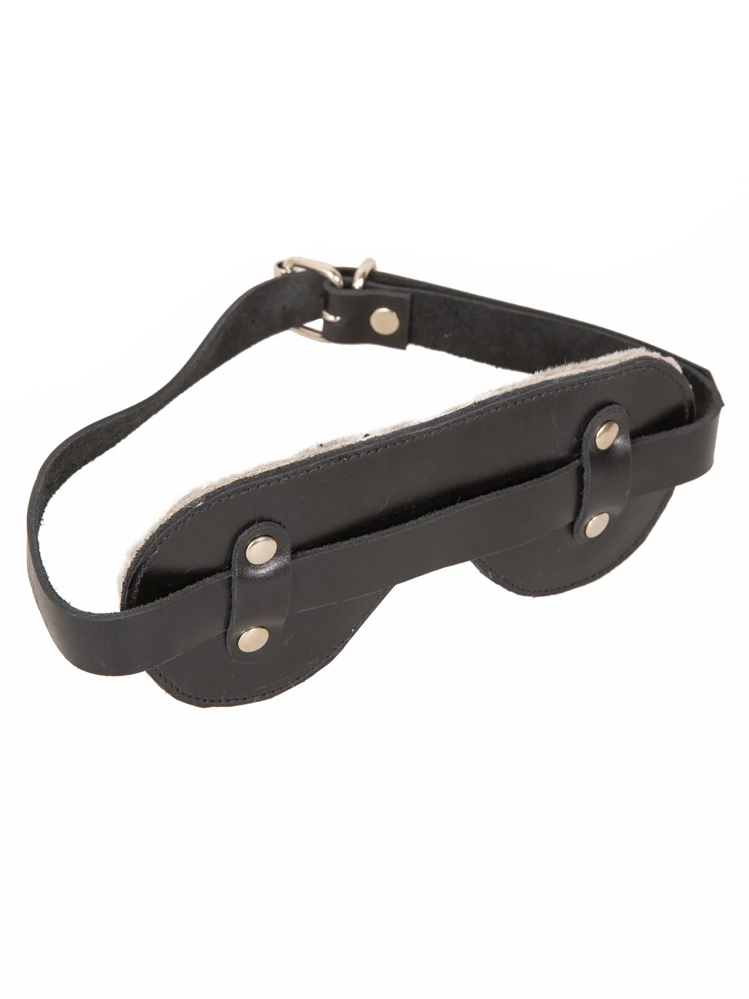 Black Fur Lined Leather Blindfold - One Size