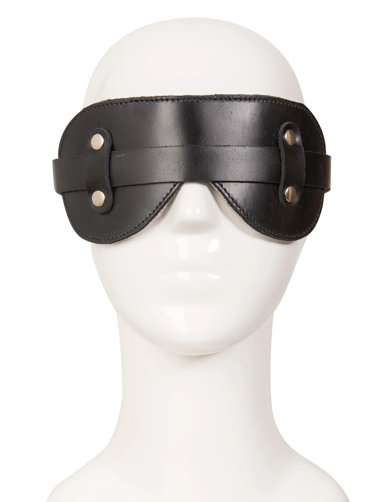 Black Fur Lined Leather Blindfold - One Size