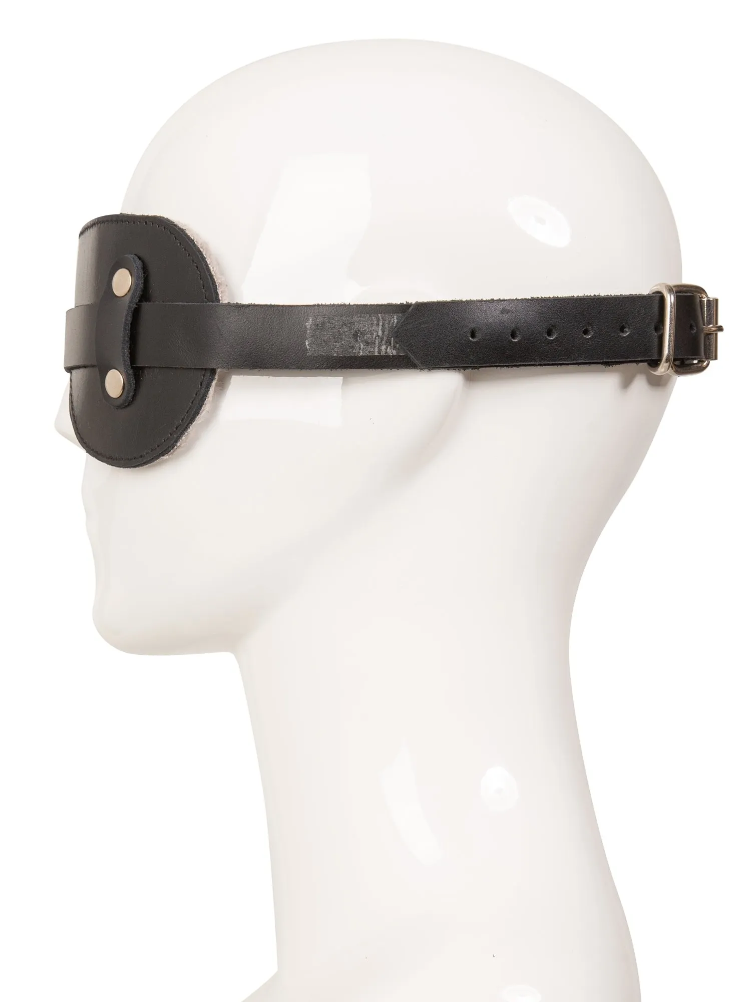 Black Fur Lined Leather Blindfold - One Size