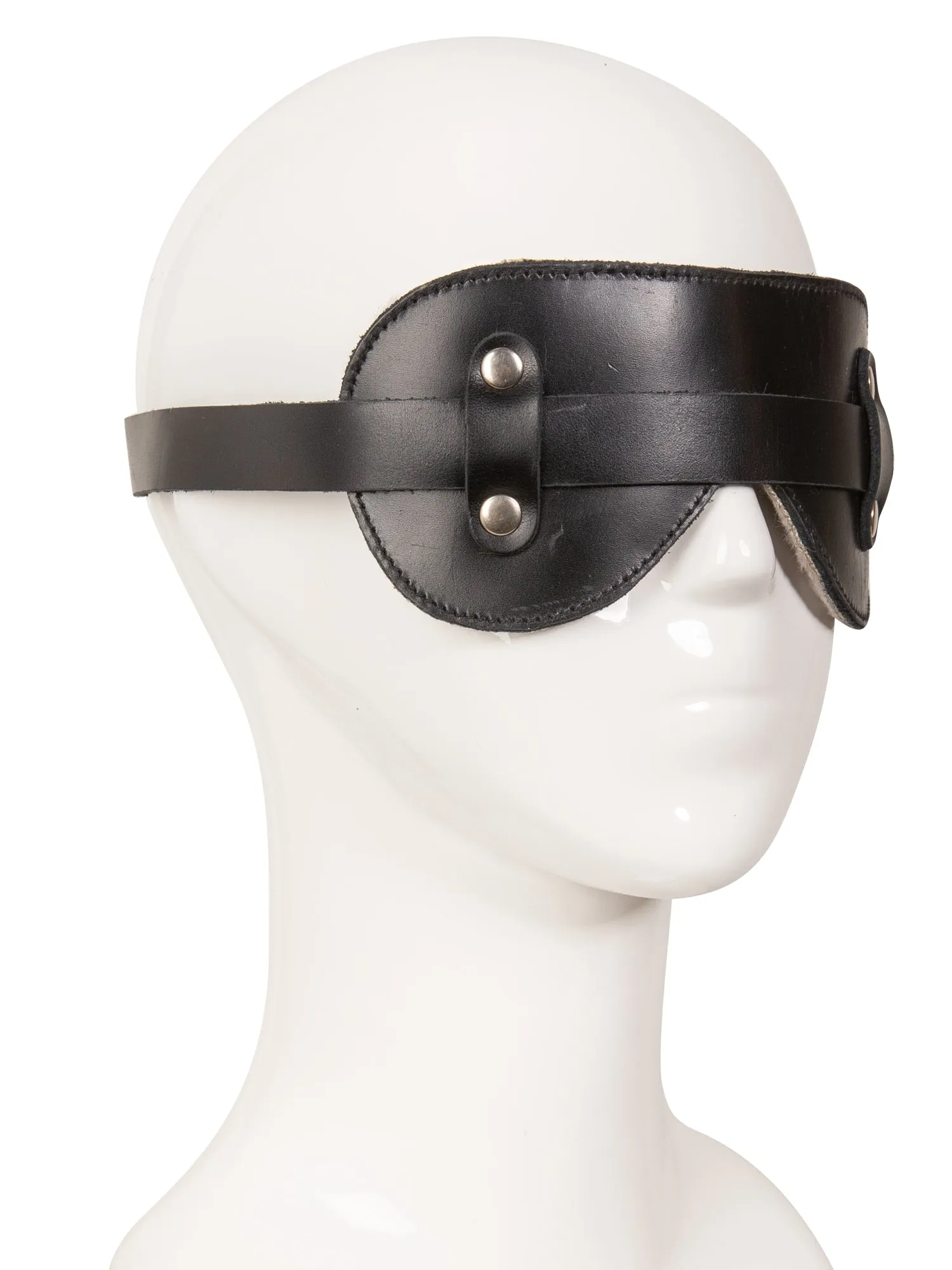 Black Fur Lined Leather Blindfold - One Size