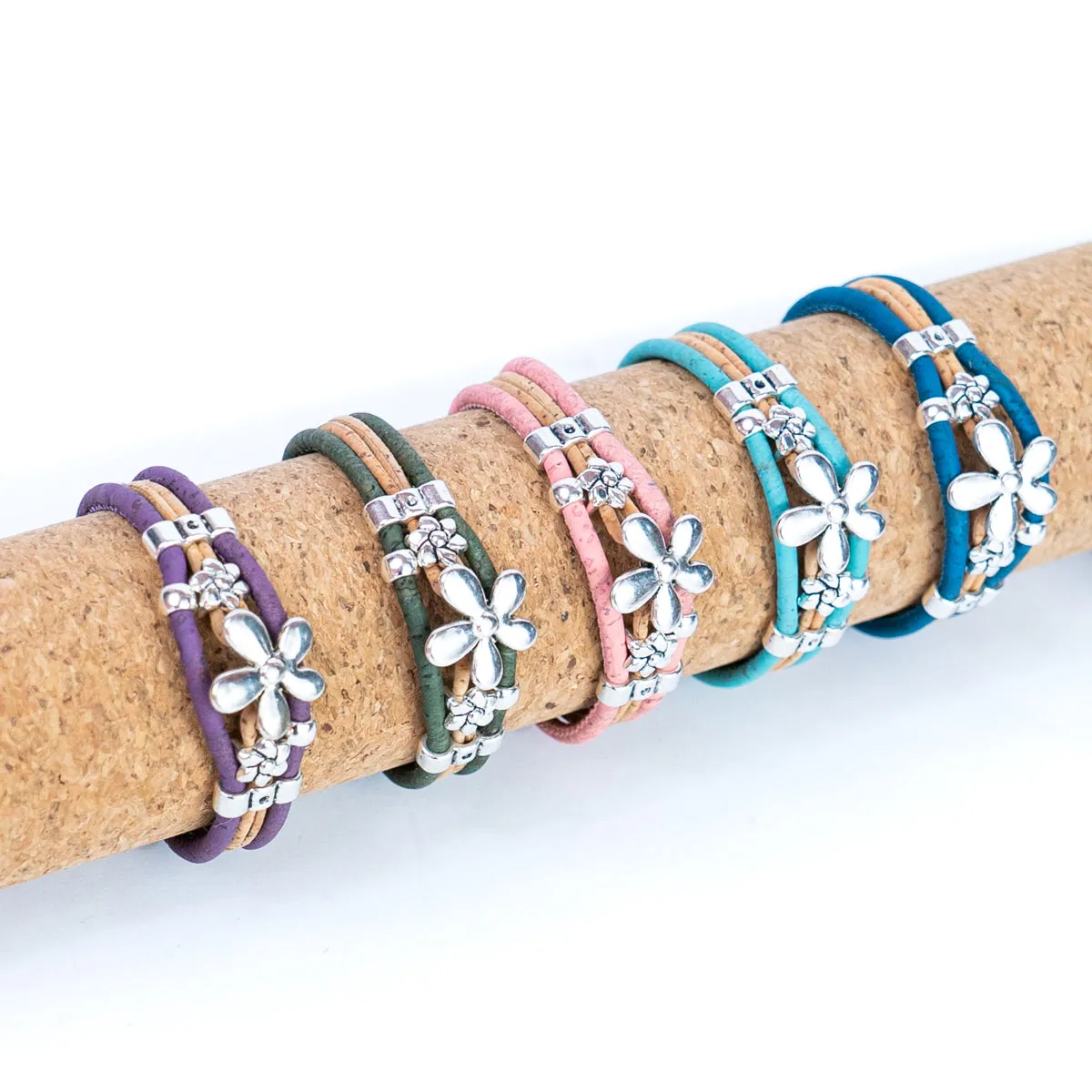 Colorful Cork and Alloy Flower Bracelet