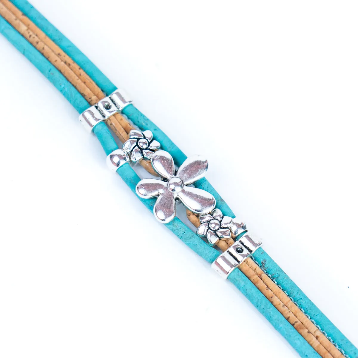 Colorful Cork and Alloy Flower Bracelet