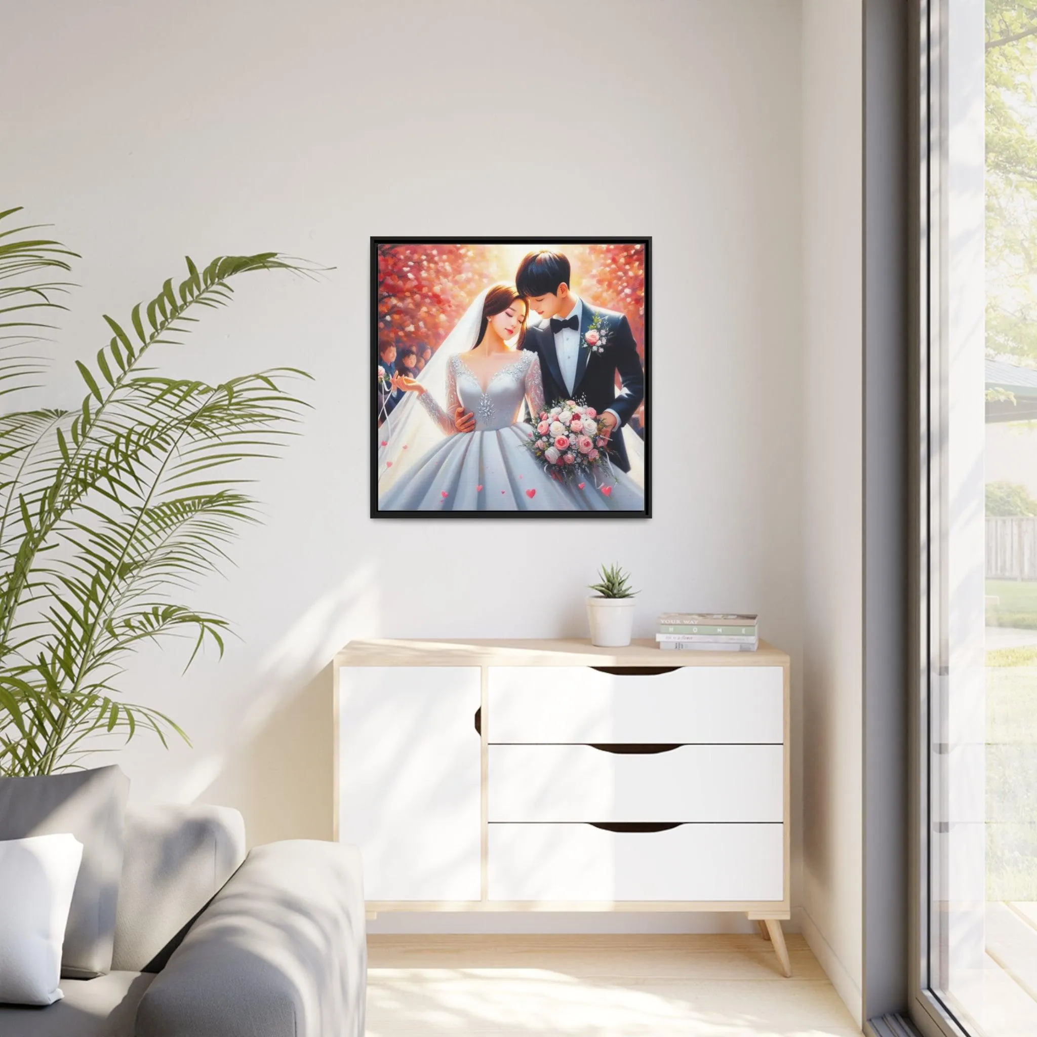 Elegant Lovebirds Eco-Conscious Framed Canvas Art - Available in Multiple Sizes
