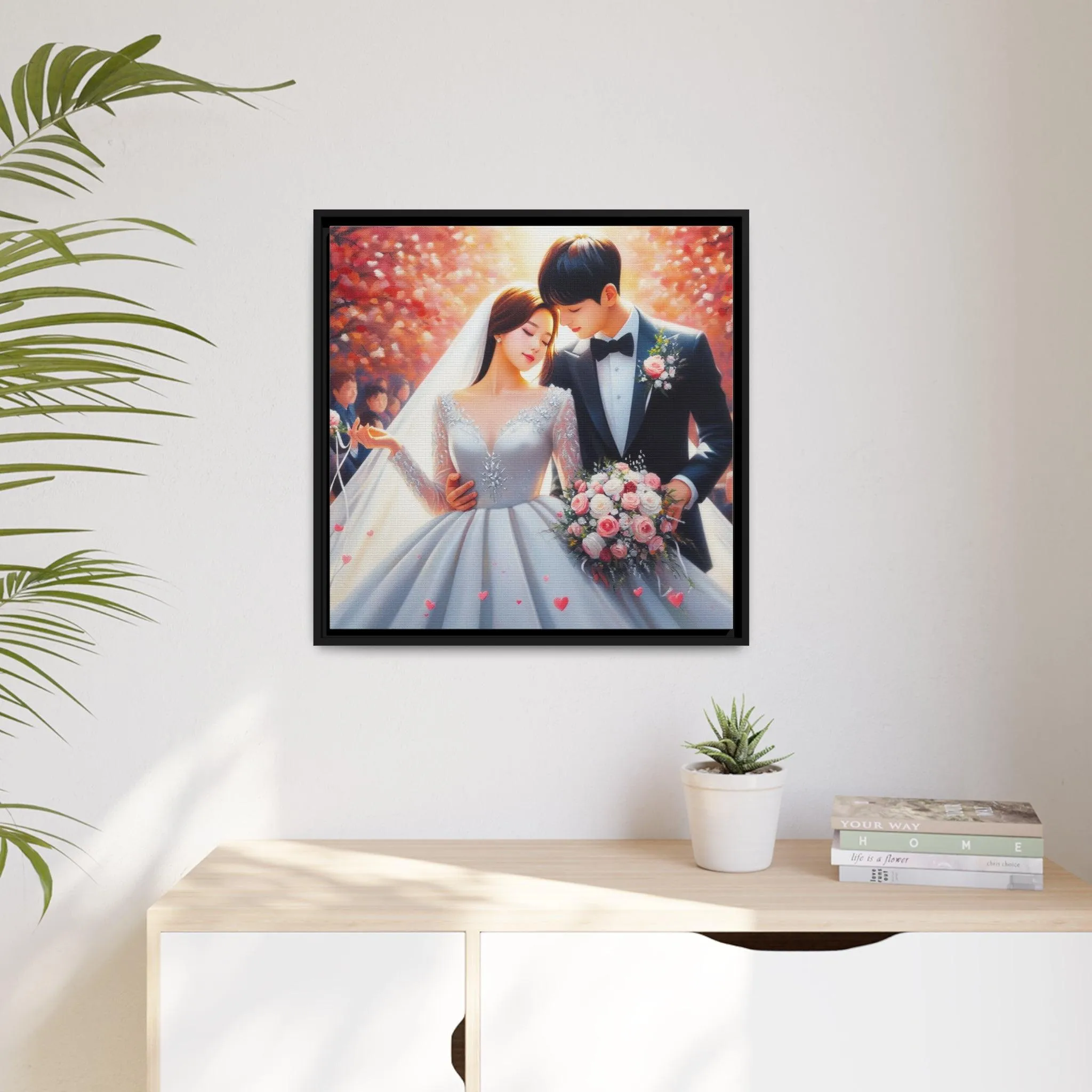 Elegant Lovebirds Eco-Conscious Framed Canvas Art - Available in Multiple Sizes