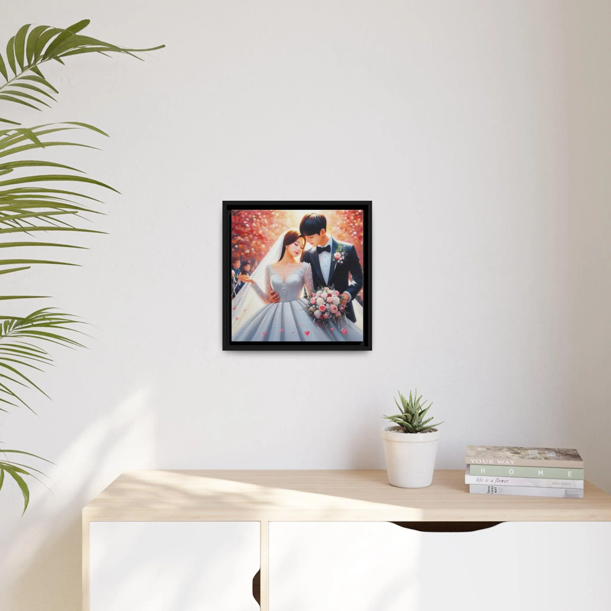 Elegant Lovebirds Eco-Conscious Framed Canvas Art - Available in Multiple Sizes
