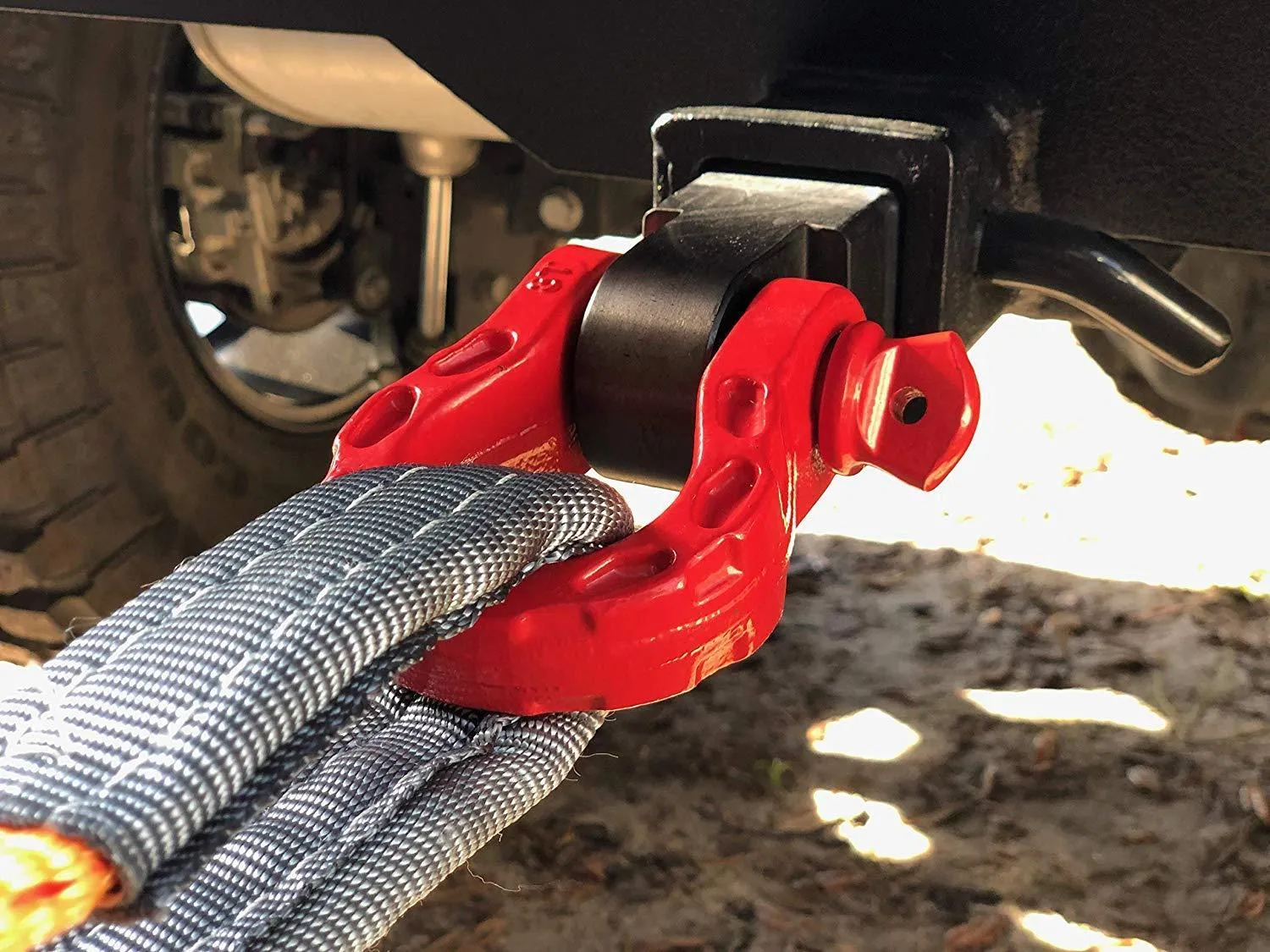 GearAmerica Mega Duty D Ring Shackles Red (2PK) | 68000 lbs (34 Ton) Tested Strength | 3/4" Shackle   7/8 Pin   Washers| Securely Connect Tow Strap or Winch Rope to your Jeep for Off-Road 4x4 Recovery