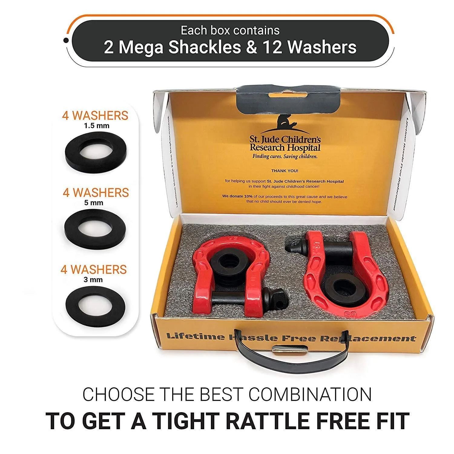 GearAmerica Mega Duty D Ring Shackles Red (2PK) | 68000 lbs (34 Ton) Tested Strength | 3/4" Shackle   7/8 Pin   Washers| Securely Connect Tow Strap or Winch Rope to your Jeep for Off-Road 4x4 Recovery