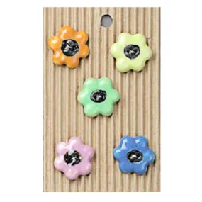 Handmade Button Flowers - Set of 5 (L095)