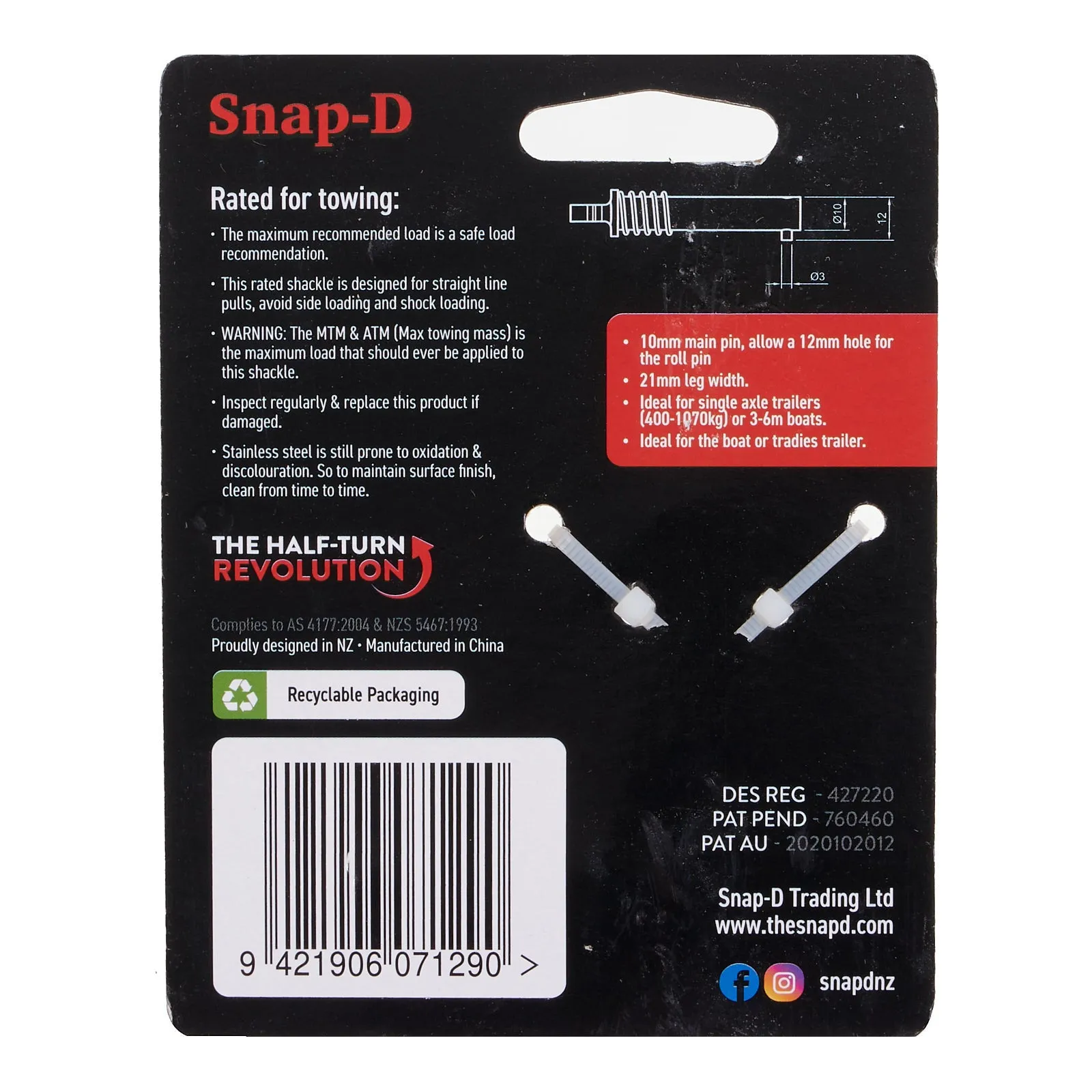 Snap-D Stainless Steel Bow Shackle - 10mm