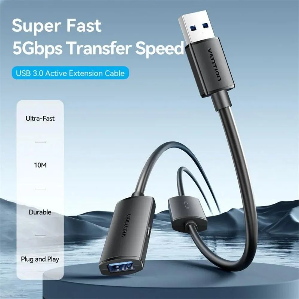 Vention 5 meters USB 3.0 Type-A Male to Type-A Female Active Extension Cable with High-Speed 5Gbps Transfer Speed, USB-C Port for Desktop Computer, Laptop, Smart TV, Webcam, Printer