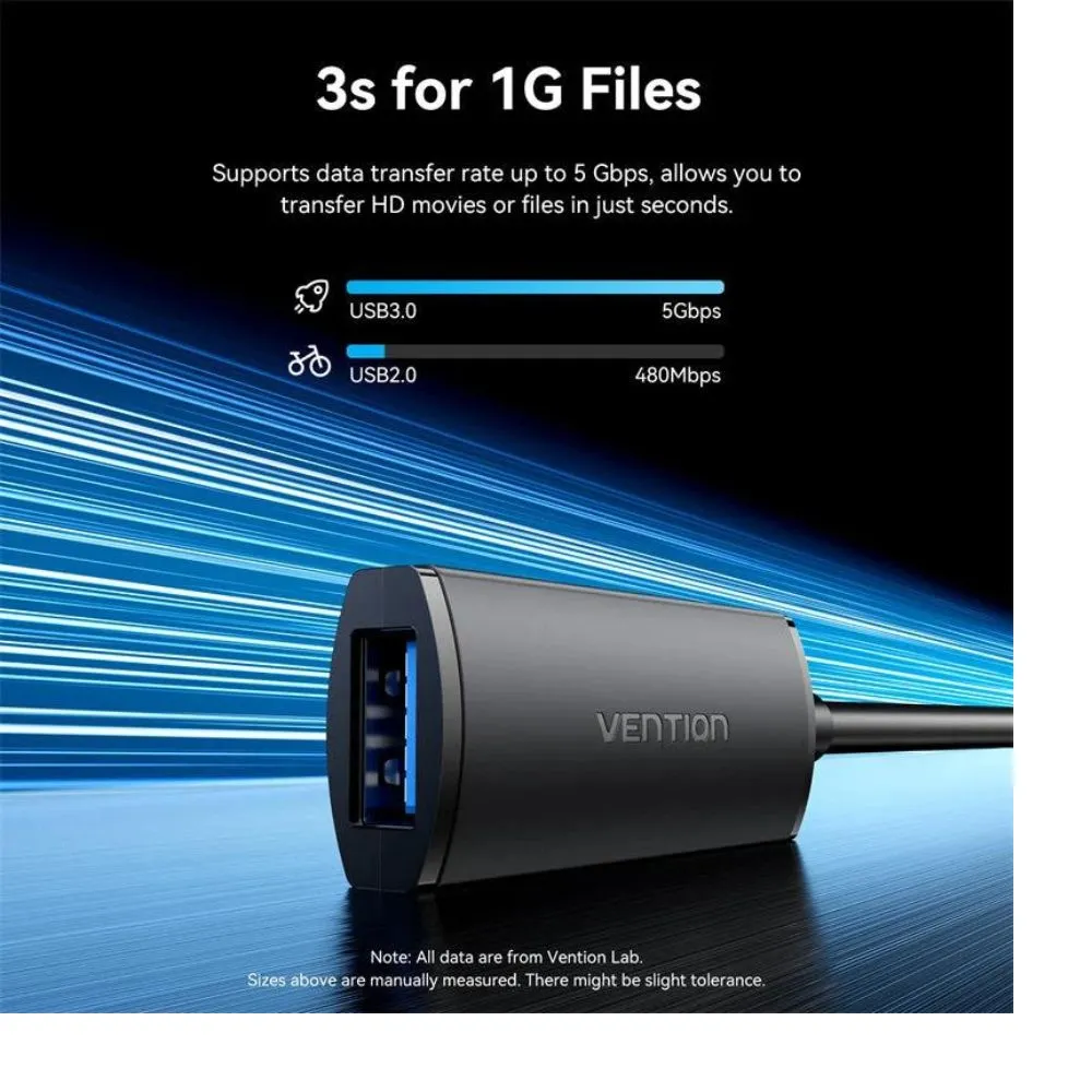 Vention 5 meters USB 3.0 Type-A Male to Type-A Female Active Extension Cable with High-Speed 5Gbps Transfer Speed, USB-C Port for Desktop Computer, Laptop, Smart TV, Webcam, Printer