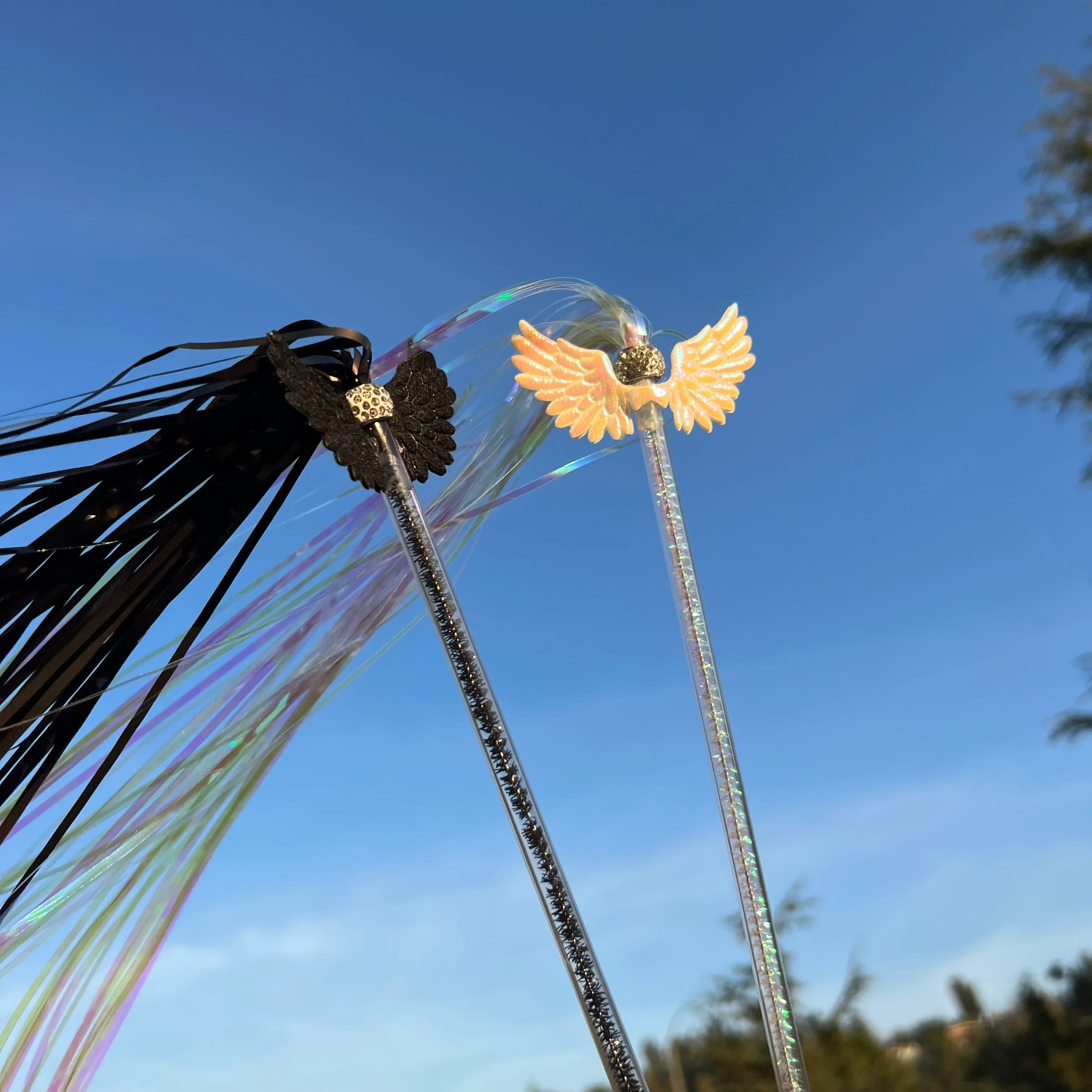 White & Black Angle Wing Teaser Wand Toy with Strings for Cats