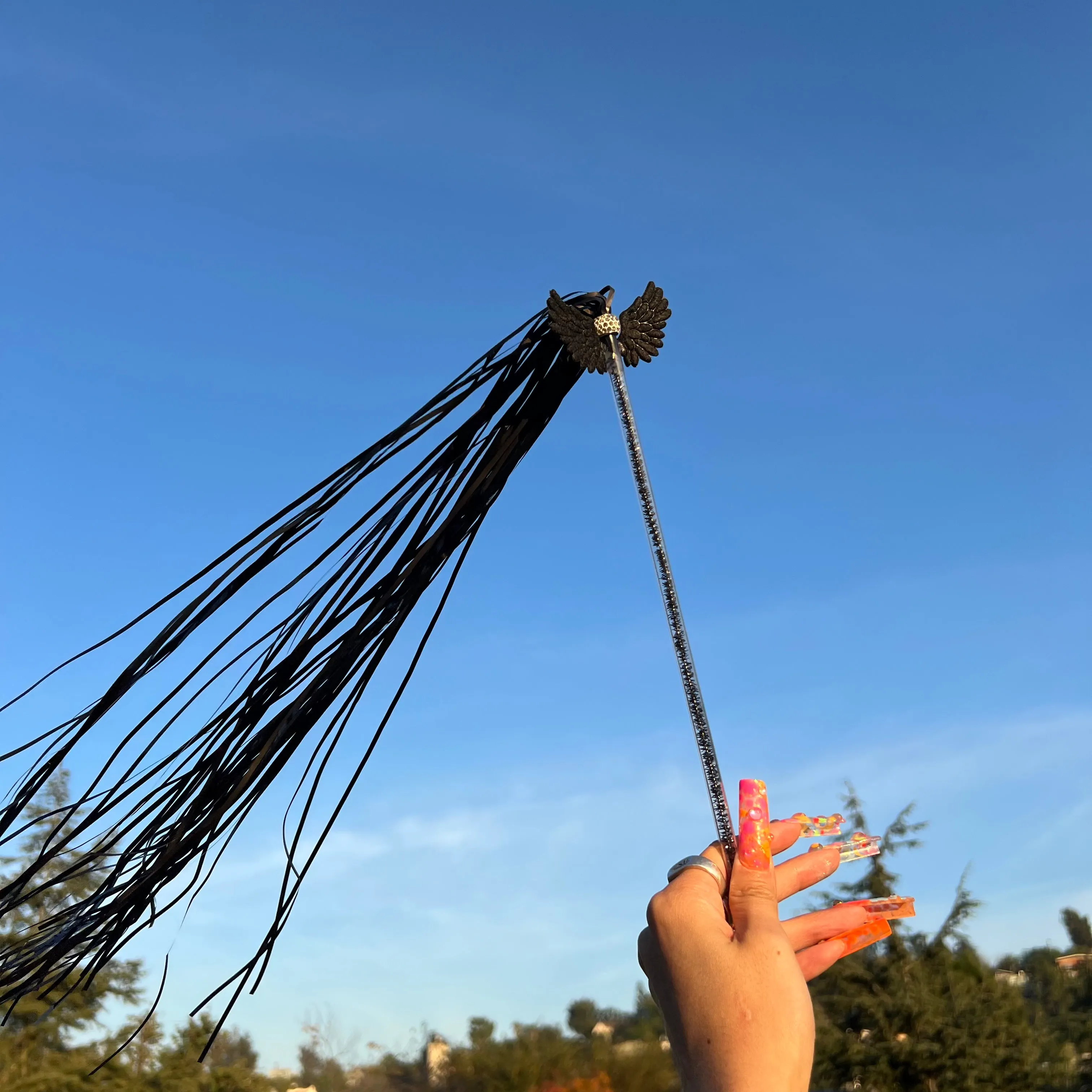 White & Black Angle Wing Teaser Wand Toy with Strings for Cats