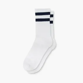 Women's Eco-Friendly Crew Socks | White   Navy