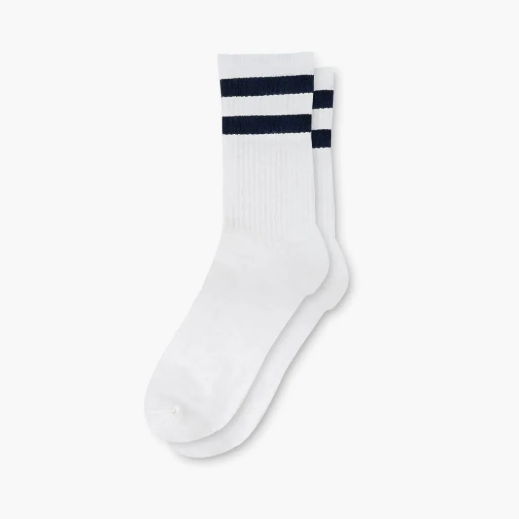 Women's Eco-Friendly Crew Socks | White   Navy